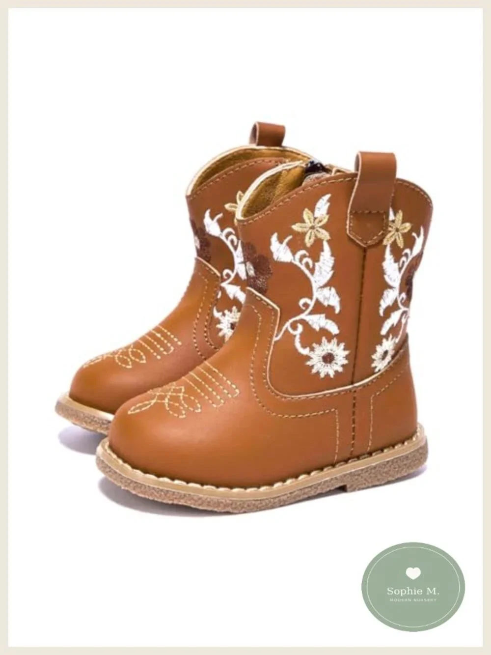 Toddler Western Boots, Round Toe, Non-Slip, Zipper, for 6-24 Months